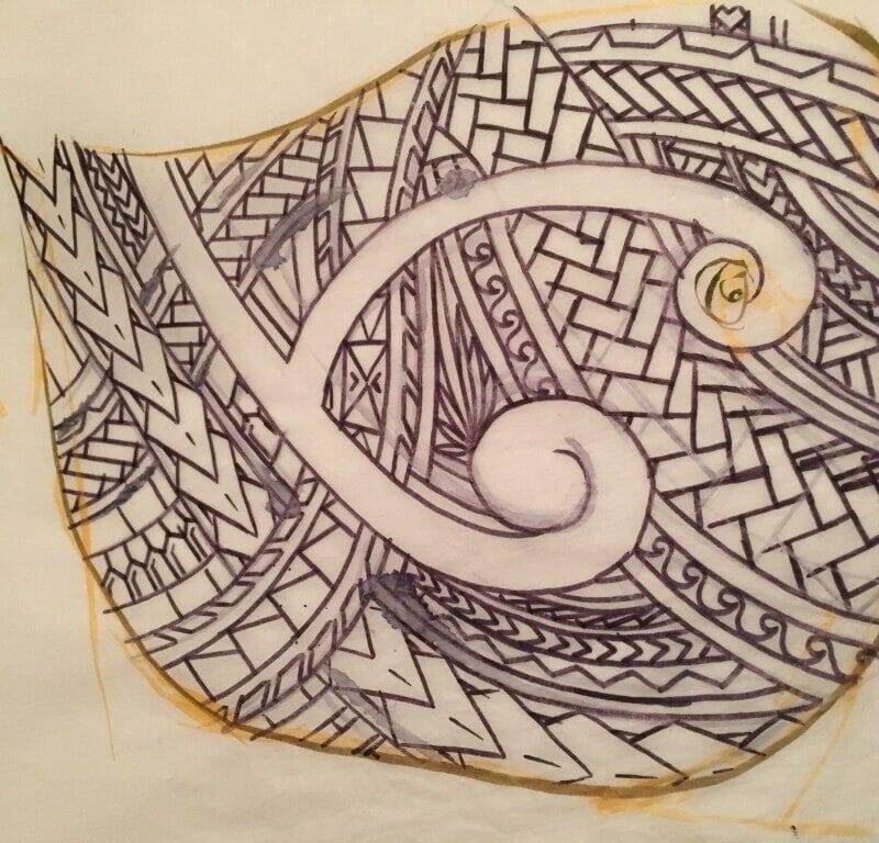 A Polynesian tribal design drawn on paper in San Diego.