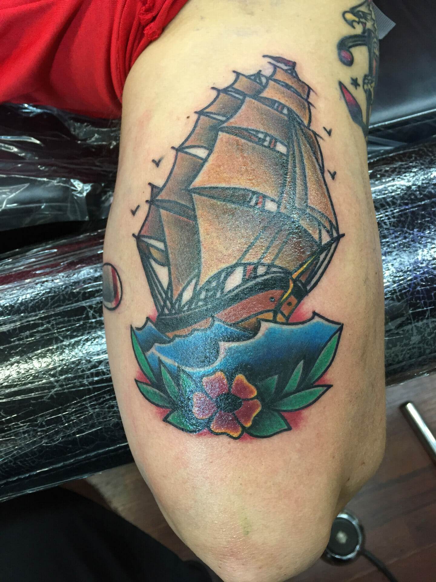 american traditional sailboat tattoo