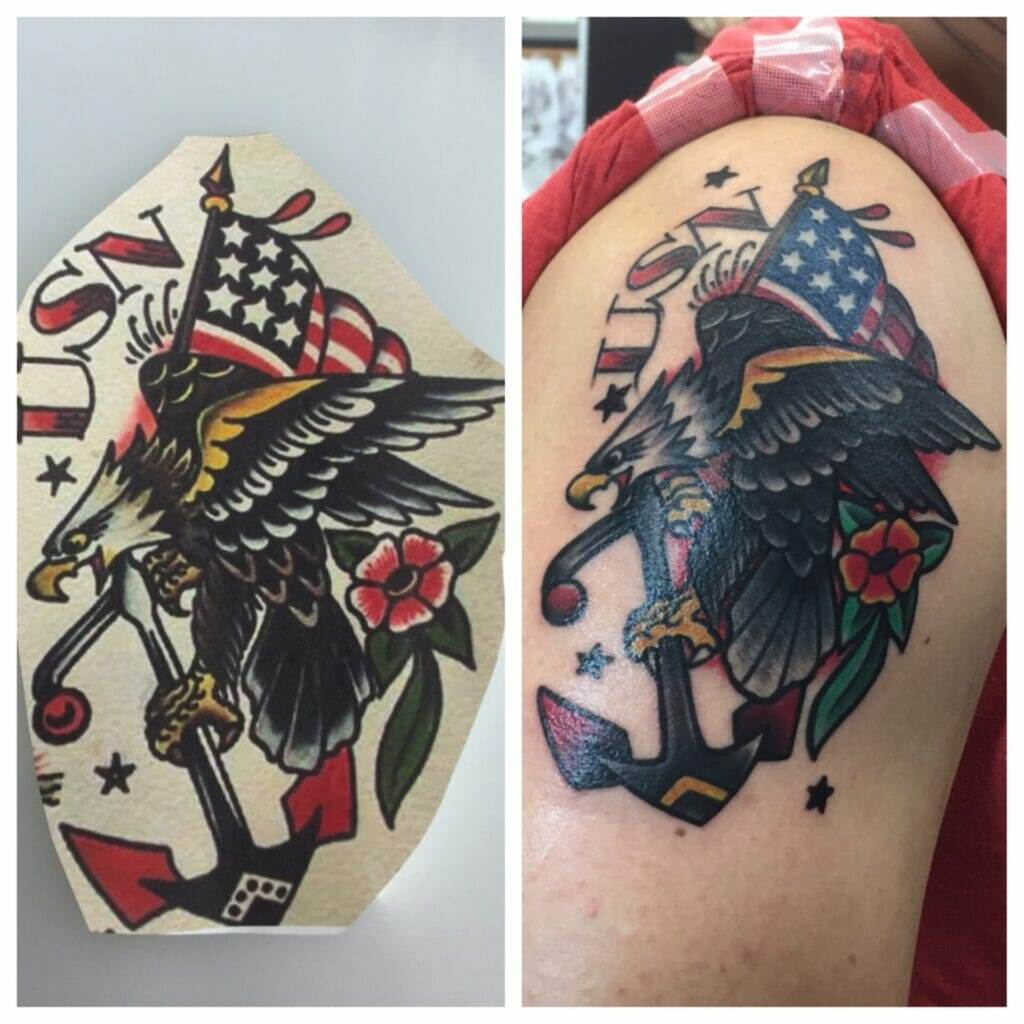 Eagle tattoo on man's arm.