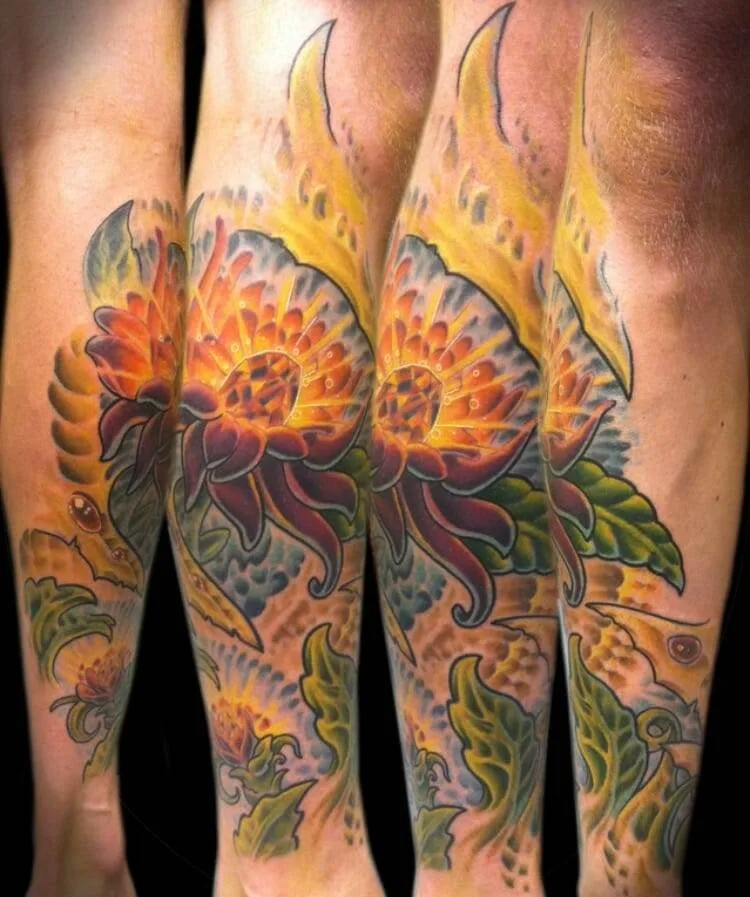 tattoo, flower, leg, man