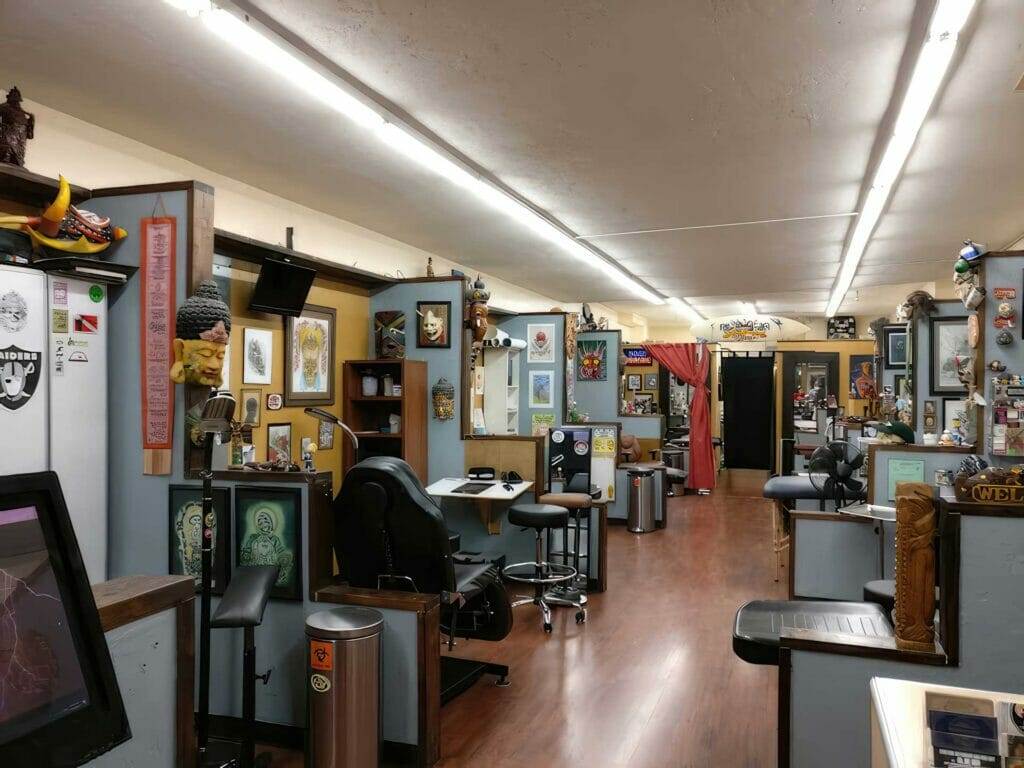 A tattoo shop in San Diego with an impressive variety of equipment for tattoos.