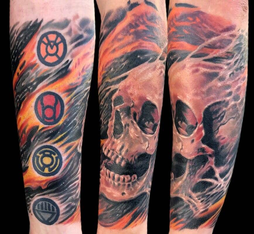 Creepy horror gothic full sleeve tattoo in progress