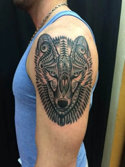 man, tattoo, wolf