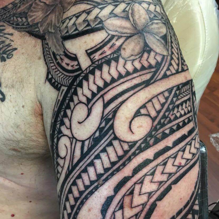Tattoo uploaded by Jonathan Van Dyck • Polynesian half sleeve and chest  panel by Vii Ngata #ViiNgata #polynesiantattoo #tribal #pattern • Tattoodo