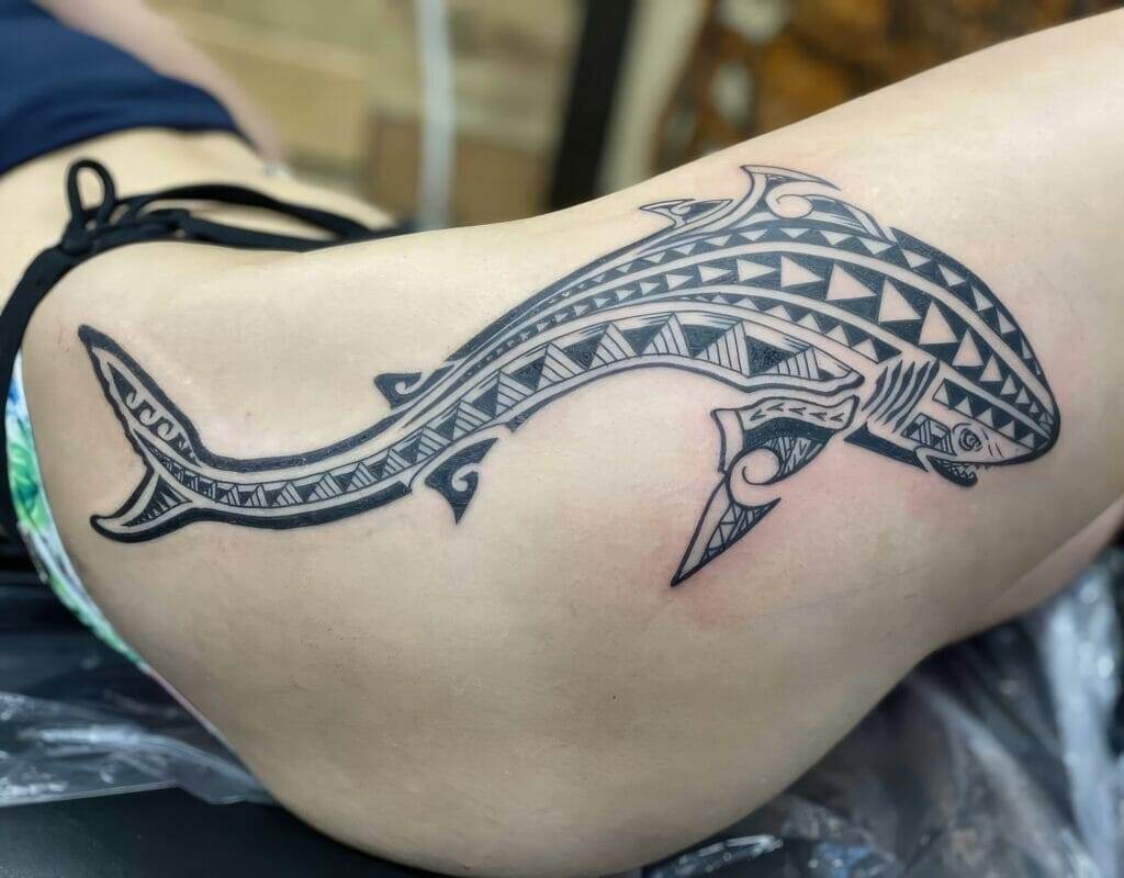 Shark tattoo, woman.