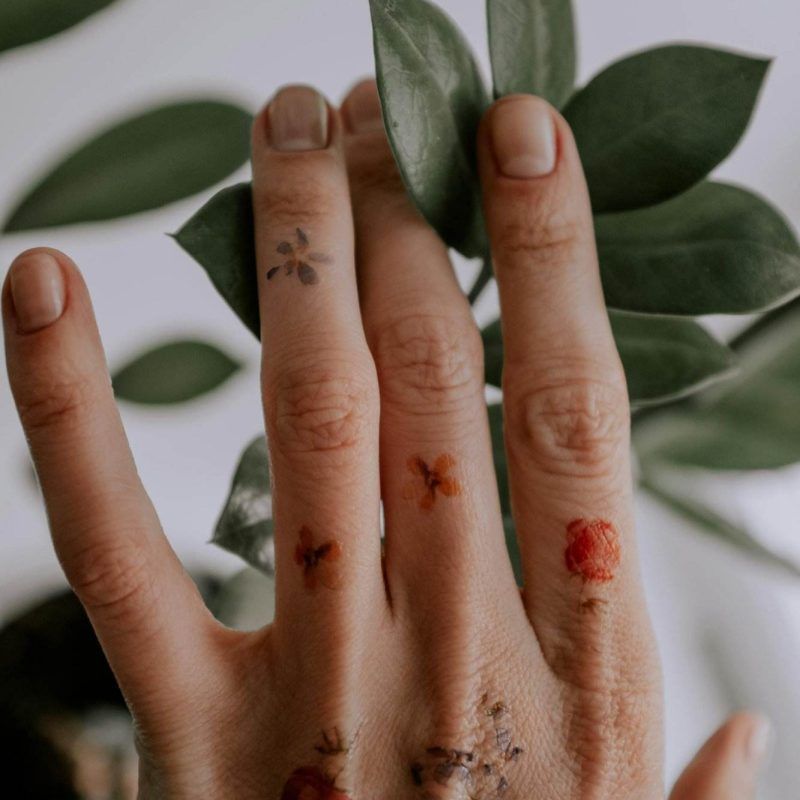 Person's Left Hand Touching Green Leaves