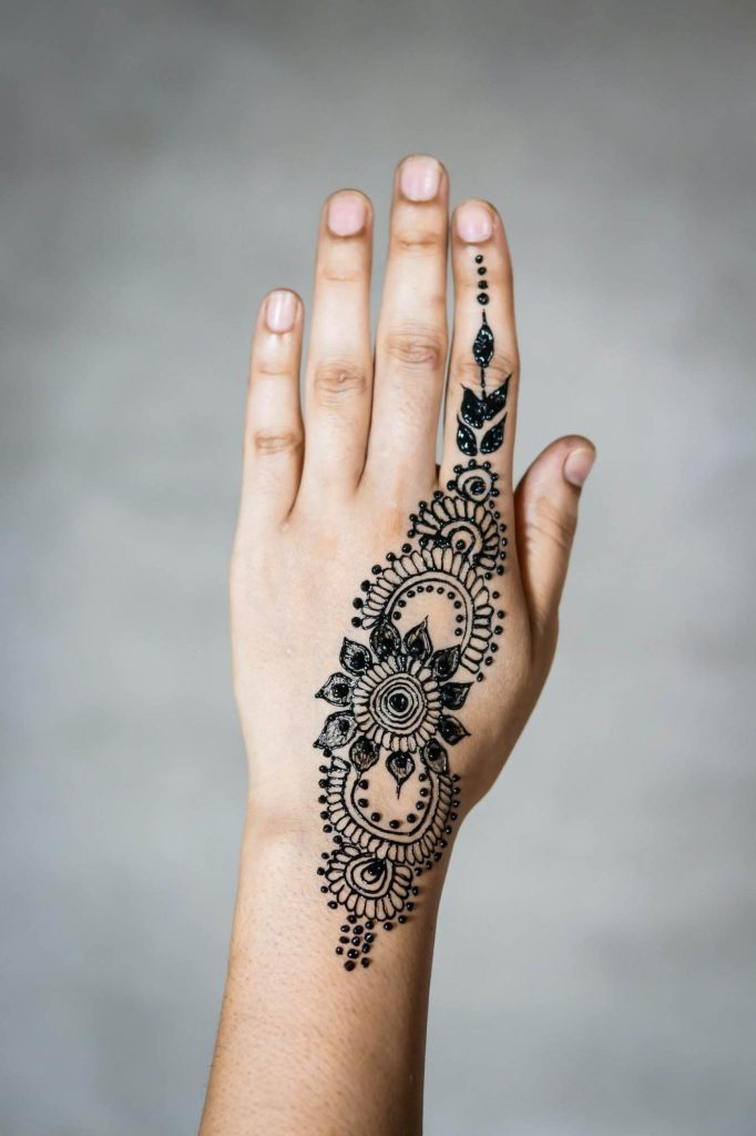 Person With Mandhi Tattoo On Hand